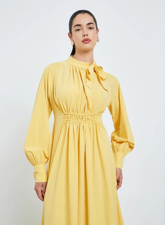 Styli Women Yellow Tie-Up Neck Maxi Dress